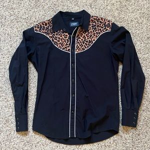 Straight To Hell - Mens leopard and black Pearlsnap shirt - medium